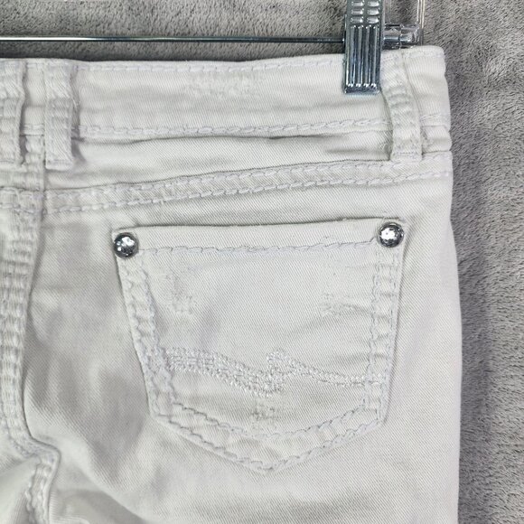 Women's White Cato Distressed Rolled Cuff Jeans Rhinestone Button Mid Rise 4 - Picture 11 of 15
